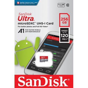 SanDisk Ultra Micro SD Memory Card 256GB 120MB/s A1 Class 10 UHS-I 